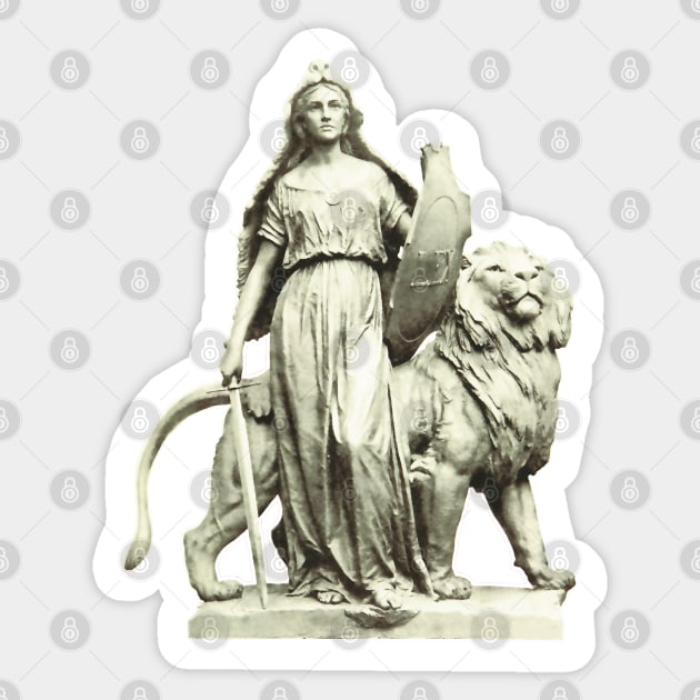 The Law in its feminine form and with the necessary strength and weapons like a lion that commands respect. Vintage photo Sticker by Marccelus